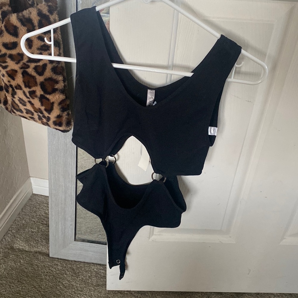 black chain body suit